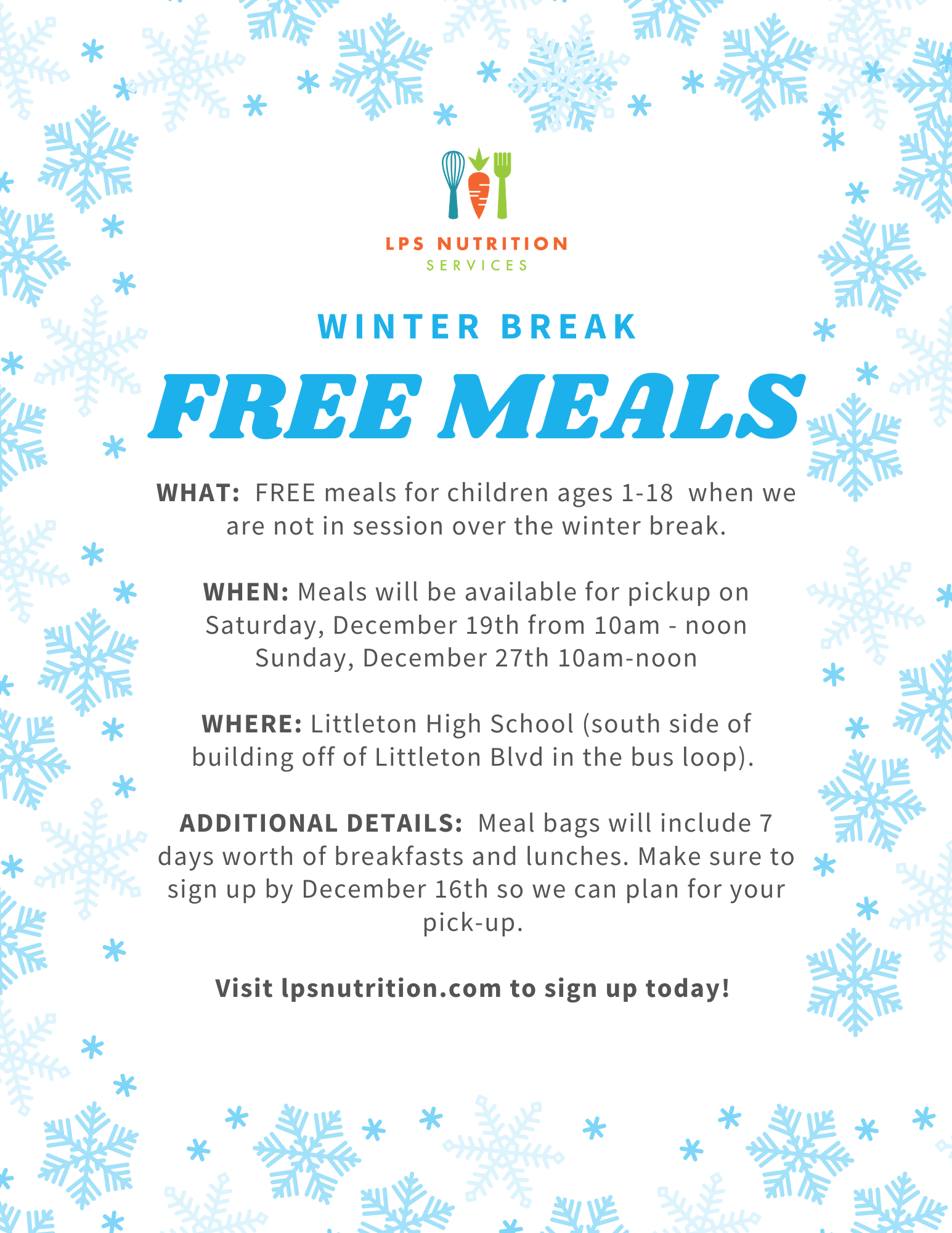 Winter Break Meals Littleton Public Schools